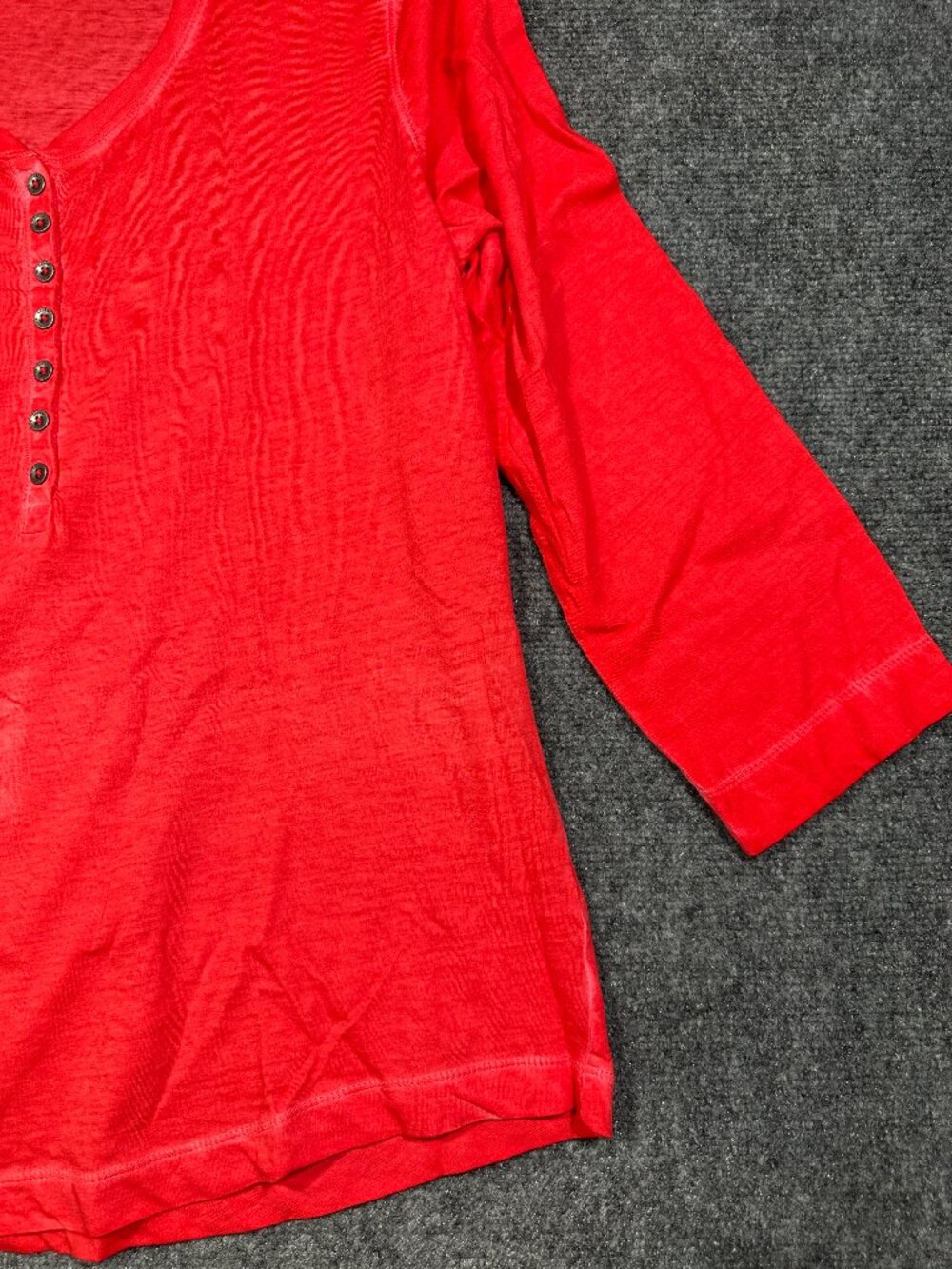 Lauren Ralph Lauren Top Womens Large Red Henley Lightweight Crochet Shoulder - Picture 3 of 7